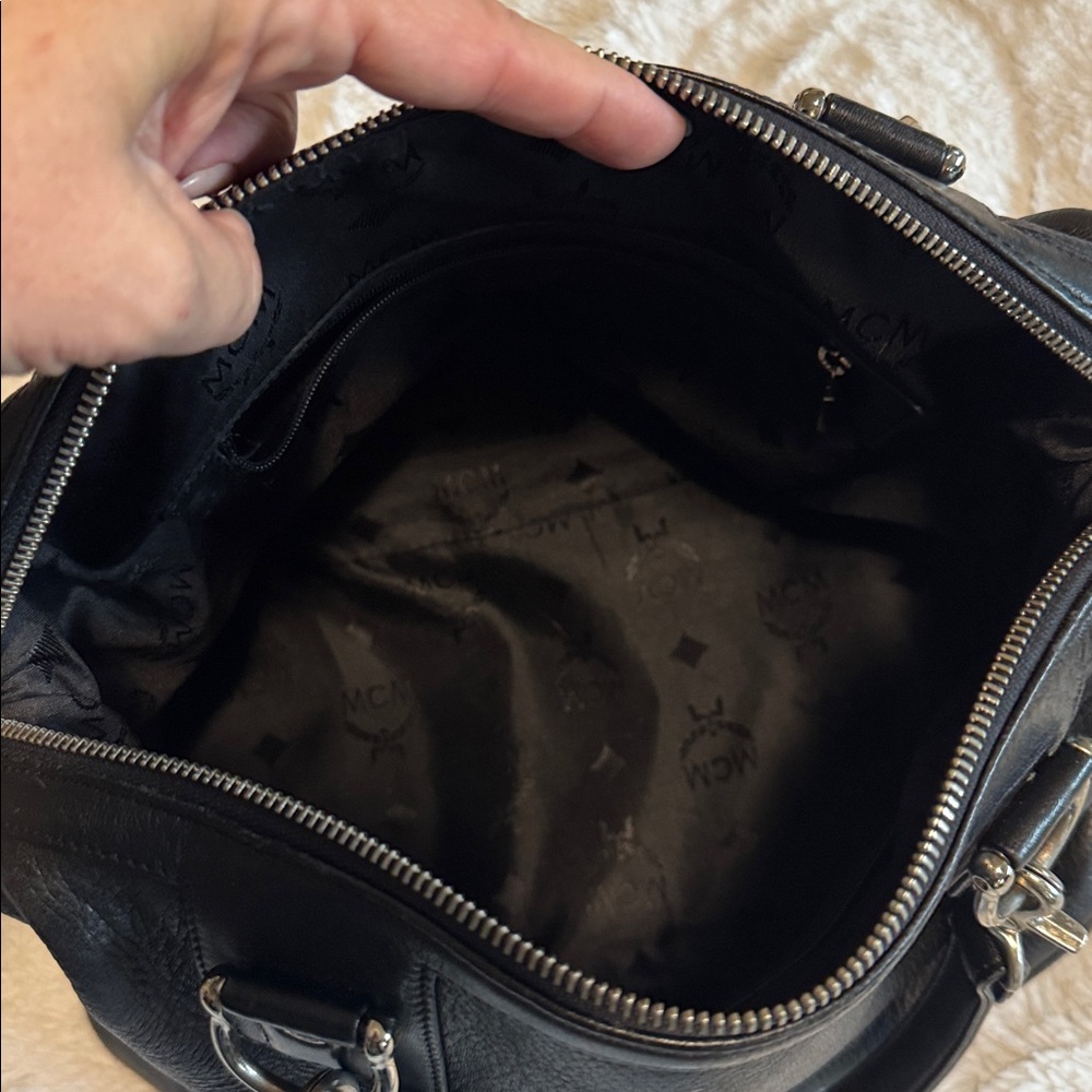 MCM Black Leather Satchel with Silver Hardware Good Used Condition - Picture 7 of 9